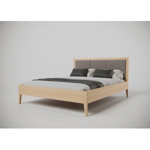 Łóżko drewniane bukowe Retro z tapicerowanym wezgłowiem 0