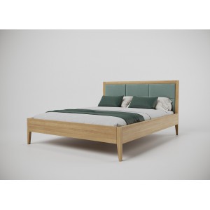 Łóżko drewniane dębowe Retro z tapicerowanym wezgłowiem 0