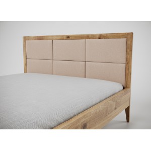 Łóżko drewniane dębowe Retro z tapicerowanym wezgłowiem DZIKI DĄB 1