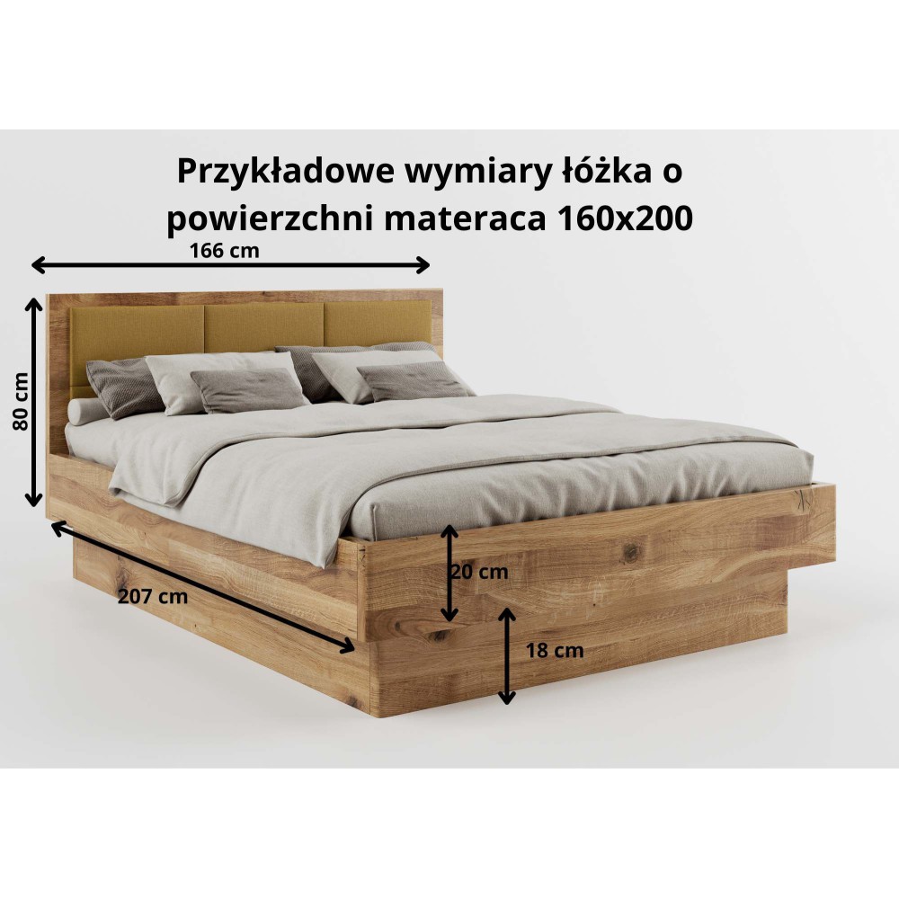 Łóżko bukowe z pojemnikiem z tapicerowanym wezgłowiem FORTA
