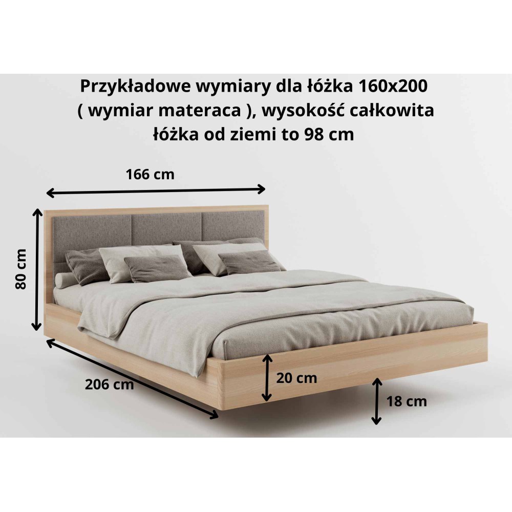 Łóżko dębowe lewitujące z tapicerowanym wezgłowiem ZEN dziki dąb