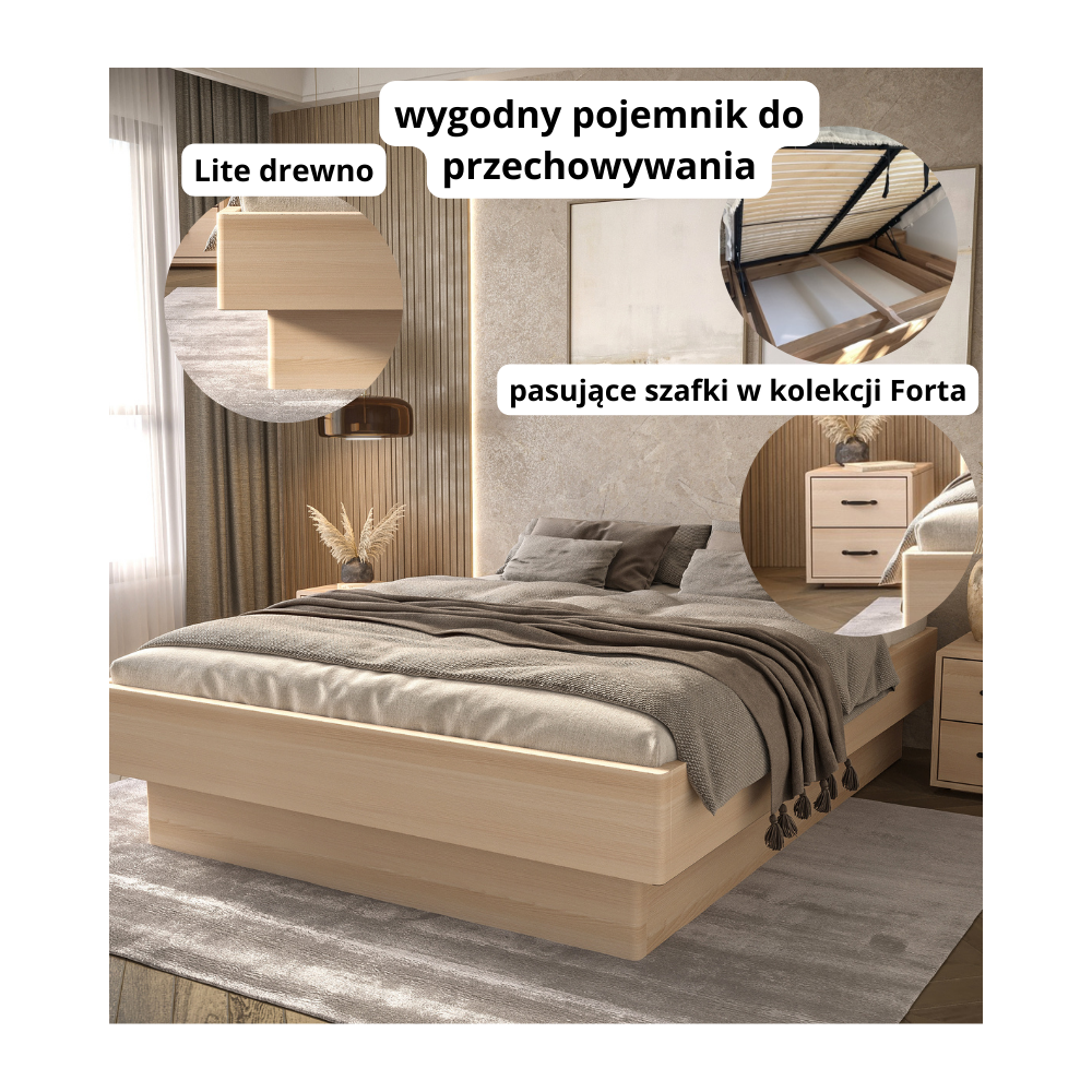 Łóżko Bukowe bez Zagłówka z Pojemnikiem Forte Lite | Polskie | Drewniane do Sypialni