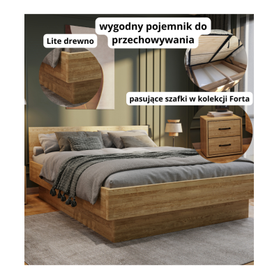 Łóżko Dębowe z Pojemnikiem Forte | Polskie | Drewniane do Sypialni Łóżko Dębowe z Pojemnikiem Forte | Polskie | Drewniane do Sypialni