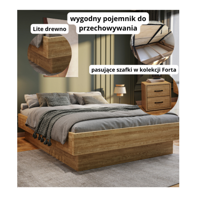 Łóżko Dębowe Bez Zagłówka z Cofniętym Pojemnikiem Forte Lite | Polskie | Drewniane do Sypialni Łóżko Dębowe Bez Zagłówka z Cofniętym Pojemnikiem Forte Lite | Polskie | Drewniane do Sypialni