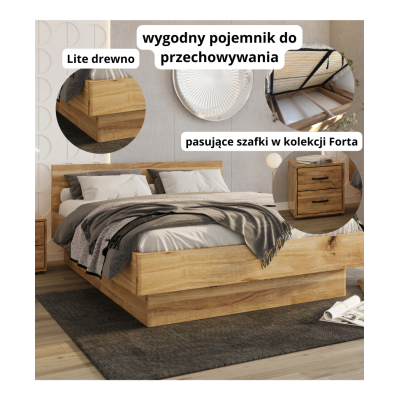 Łóżko dębowe Forta z pojemnikiem dziki dąb Łóżko dębowe Forta z pojemnikiem dziki dąb