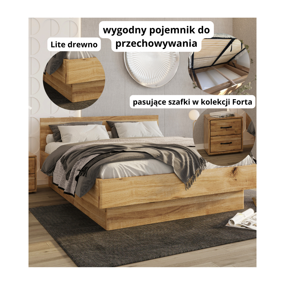 Łóżko dębowe Forta z pojemnikiem dziki dąb
