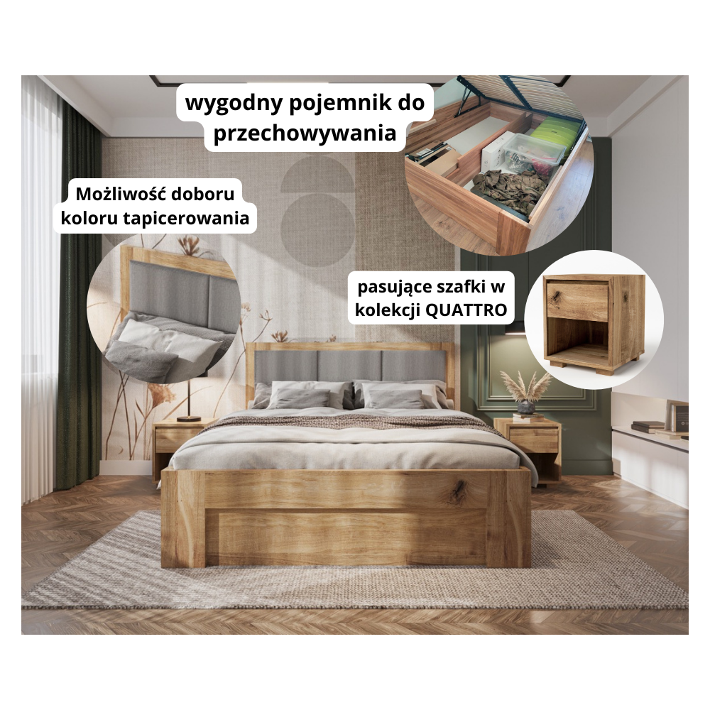 ❗️ Łóżko ze skrzynią QUATTRO - dębowe - piękne i funkcjonalne❗️