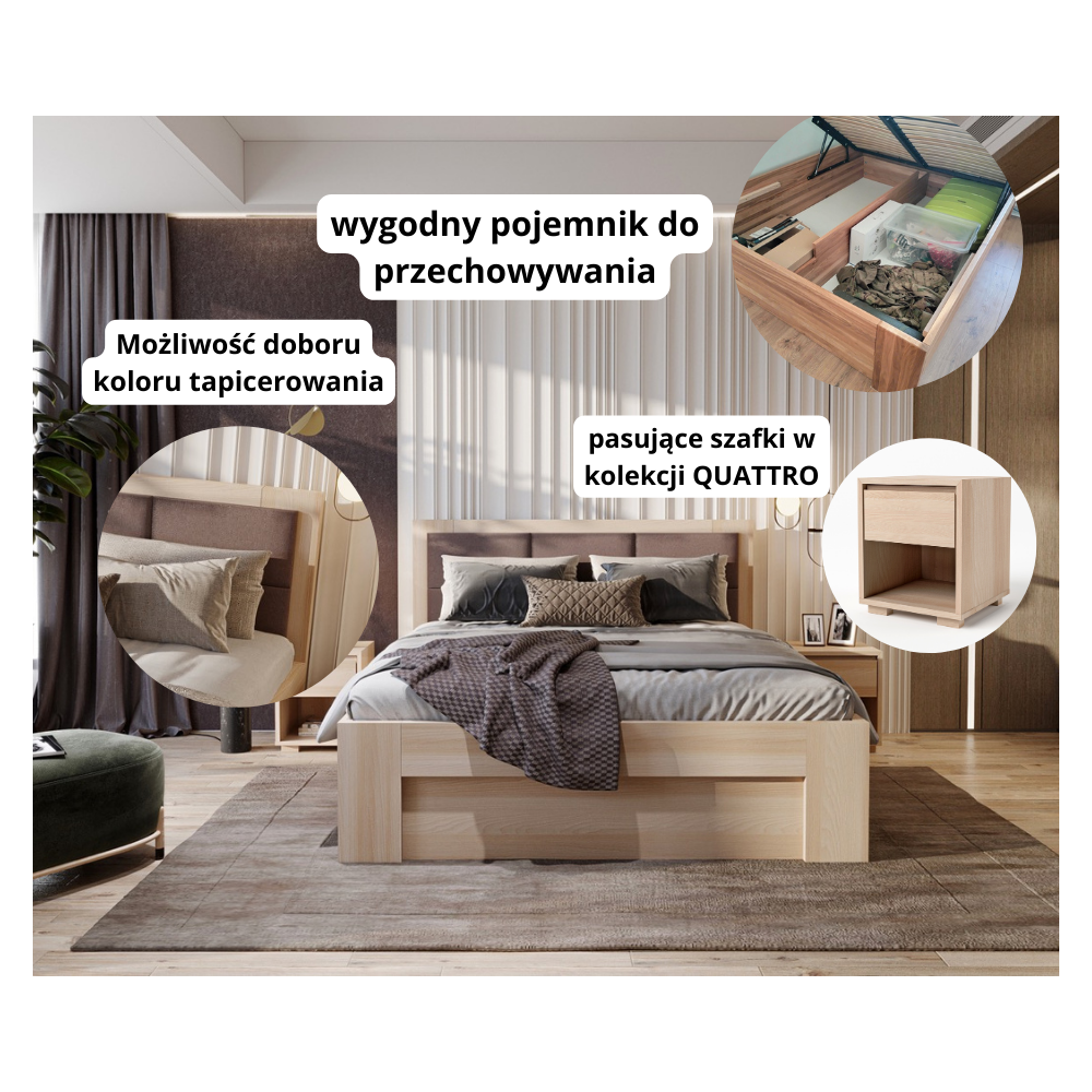 ❗️ Łóżko ze skrzynią QUATTRO - bukowe - piękne i funkcjonalne❗️