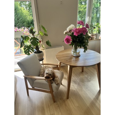 Dębowy, rozkładany okrągły stół w stylu RETRO