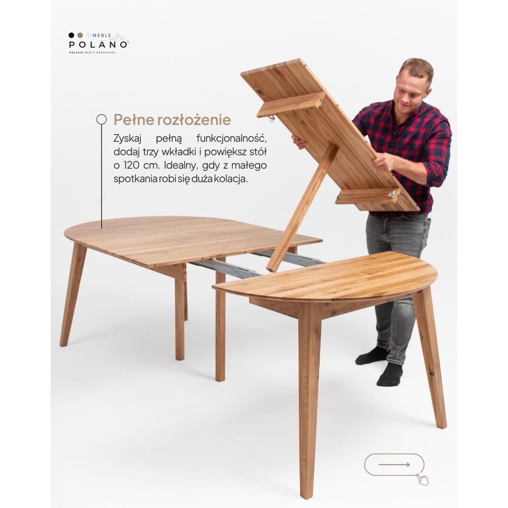 Dębowy, rozkładany okrągły stół w stylu RETRO DZIKI DĄB