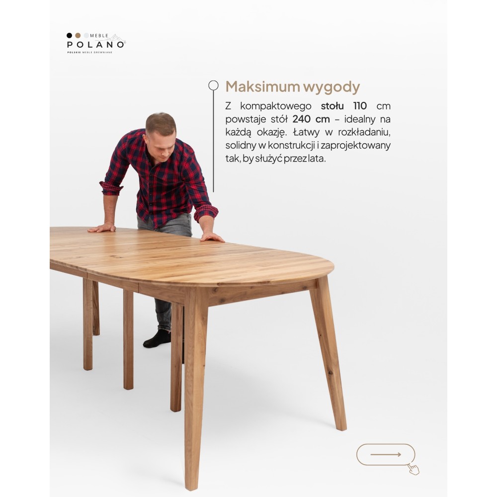 Dębowy, rozkładany okrągły stół w stylu RETRO DZIKI DĄB