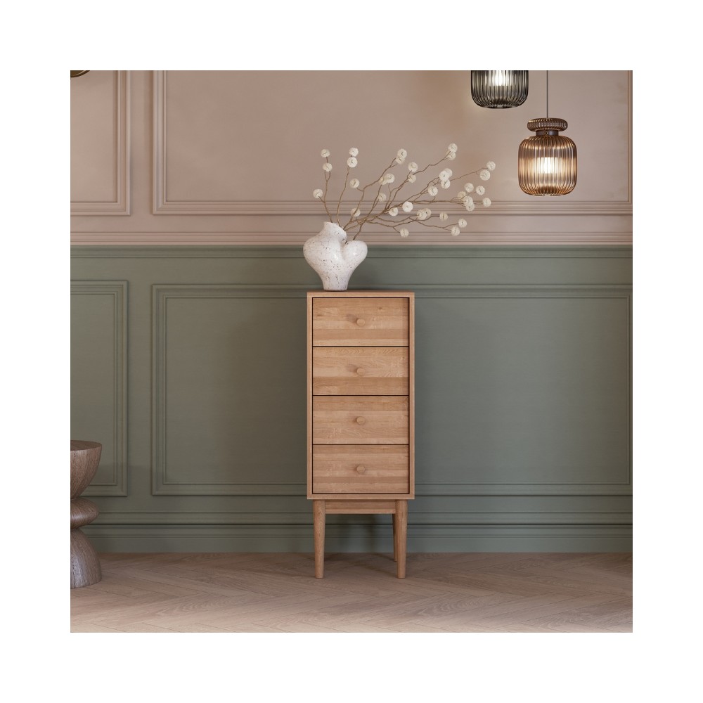 Wysoka komoda Oslo 4 – dębowa, lakierowana, polska manufaktura