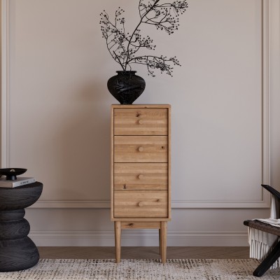 Wysoka komoda Oslo 4 – dębowa, lakierowana, polska manufaktura