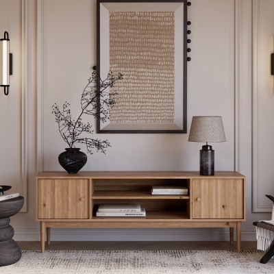 Szafka RTV Oslo – niska, dębowa, lakierowana, polska manufaktura