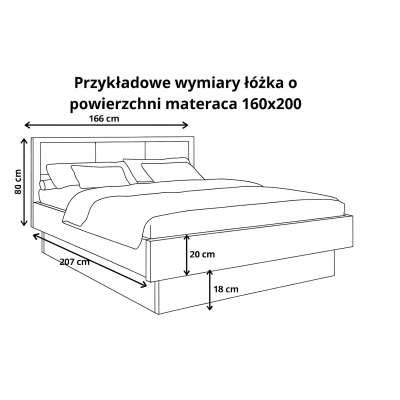 Łóżko dębowe z pojemnikiem z tapicerowanym wezgłowiem FORTA dziki dąb