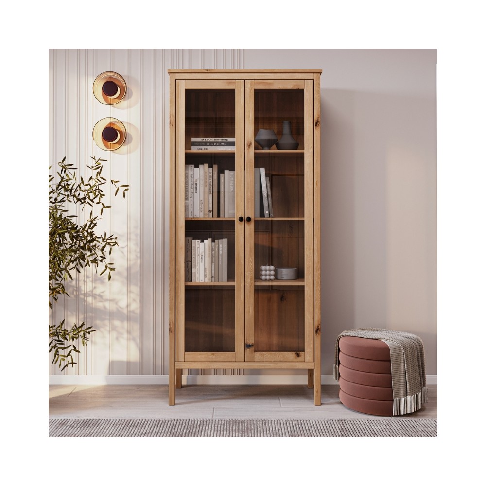 Dębowa witryna dwudrzwiowa SCANDIC dziki dąb