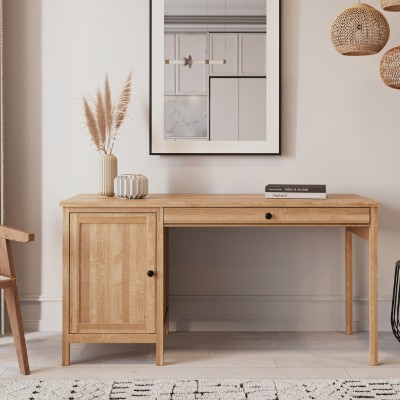 Dębowe biurko SCANDIC – z szufladą i szafką, lakierowane