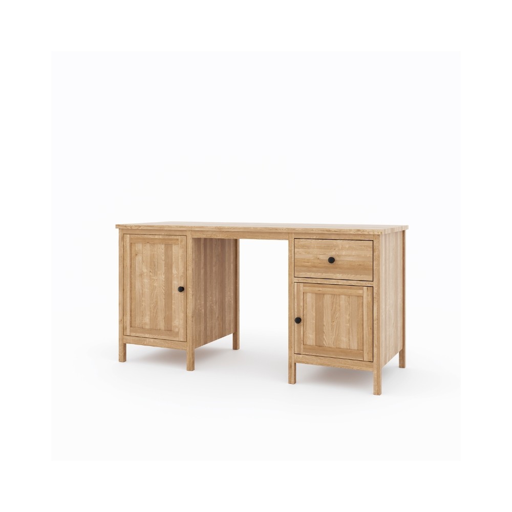 Dębowe biurko SCANDIC – z dwiema szafkami i szufladą