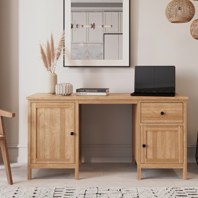 Dębowe biurko SCANDIC – z dwiema szafkami i szufladą