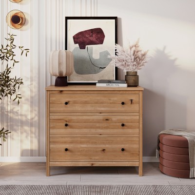 Komoda z dzikiego dębu SCANDIC – 3 szuflady, lakierowana