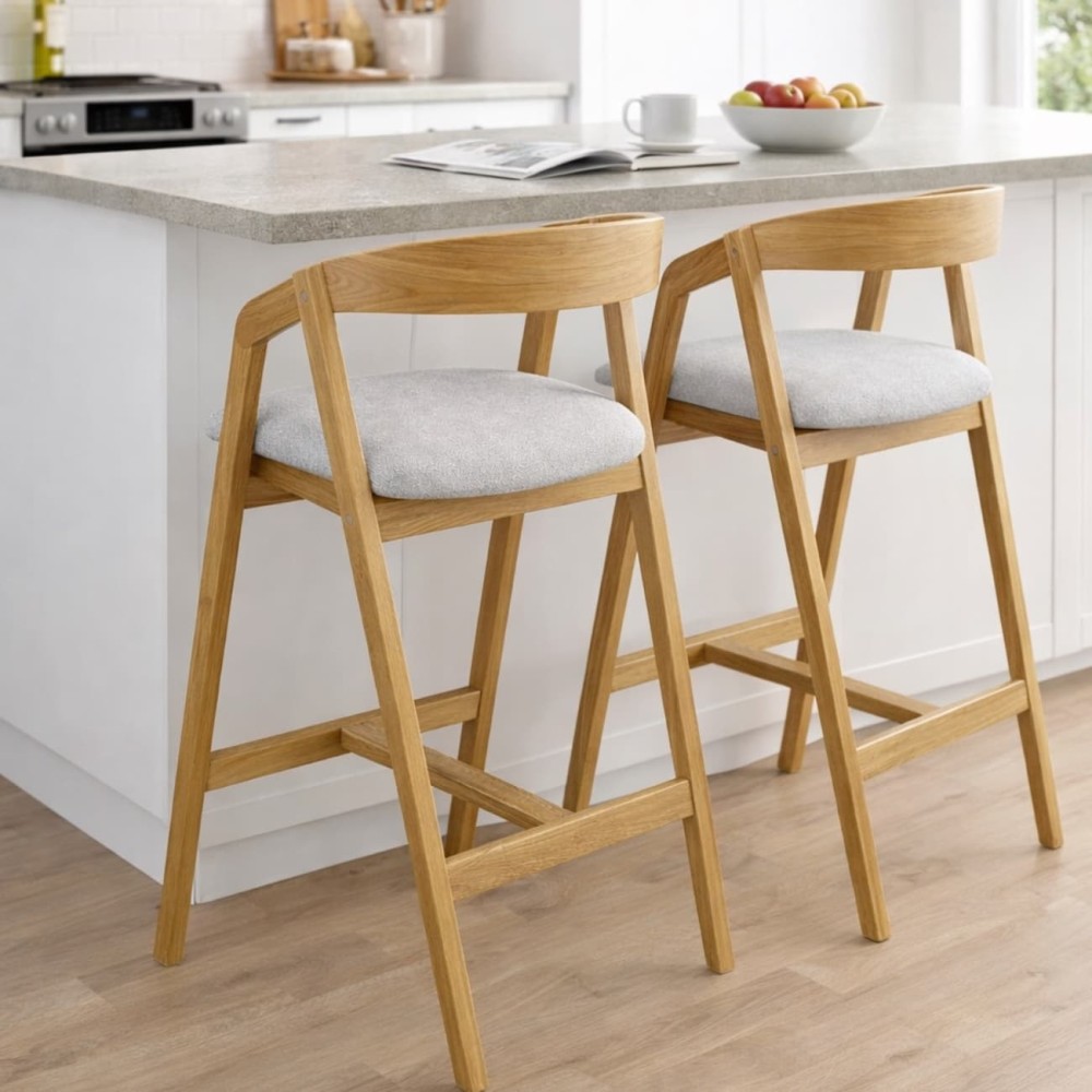 Hoker dębowy tapicerowany MH-7 | Krzesło barowe