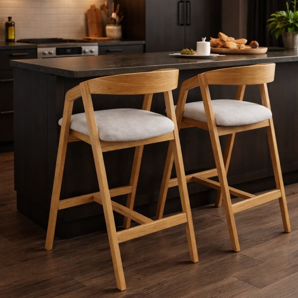 Hoker dębowy tapicerowany MH-7 | Krzesło barowe