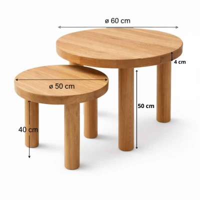 Komplet stolików kawowych dębowych HARMONIA