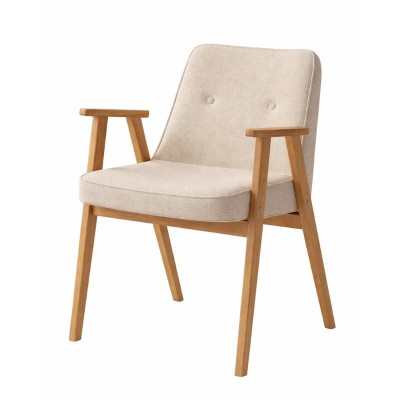 Krzesło MKR-04 z podłokietnikami – dębowe, tapicerowane beżową tkaniną