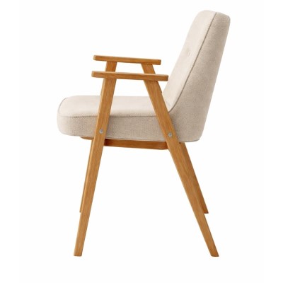 Krzesło MKR-04 z podłokietnikami – dębowe, tapicerowane beżową tkaniną