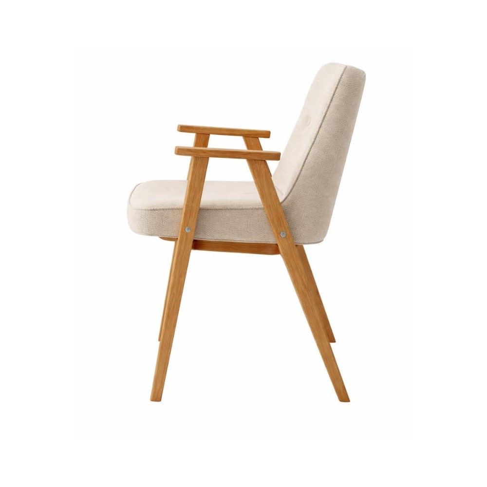 Krzesło MKR-04 z podłokietnikami – dębowe, tapicerowane beżową tkaniną