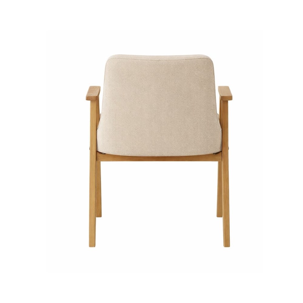 Krzesło MKR-04 z podłokietnikami – dębowe, tapicerowane beżową tkaniną