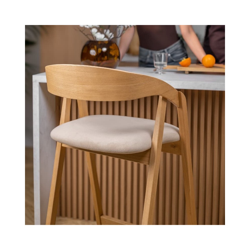 Hoker dębowy tapicerowany MH-6 | Krzesło barowe