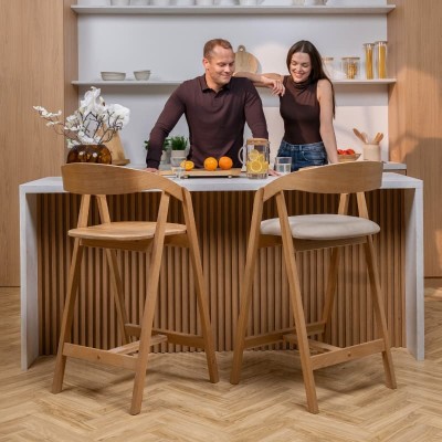 Hoker dębowy tapicerowany MH-6 | Krzesło barowe