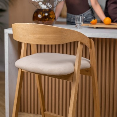 Hoker dębowy tapicerowany MH-7 | Krzesło barowe