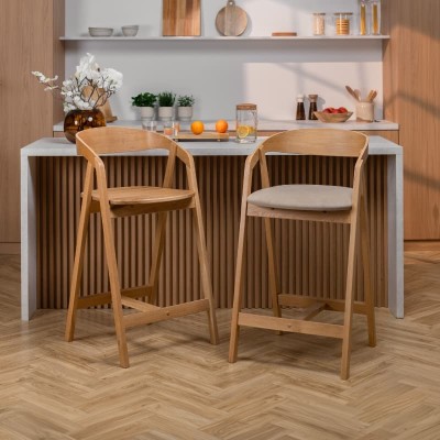 Hoker dębowy tapicerowany MH-7 | Krzesło barowe