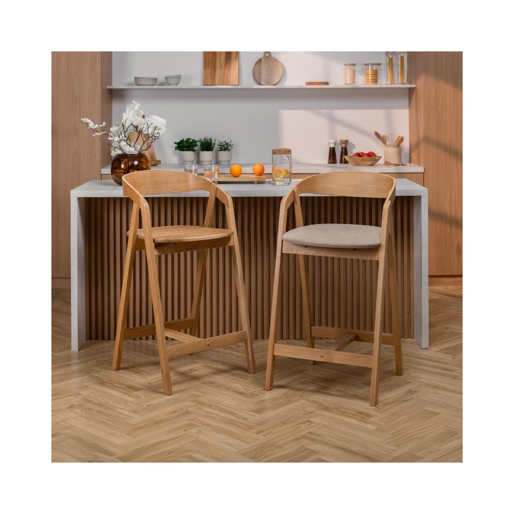 Hoker dębowy tapicerowany MH-7 | Krzesło barowe