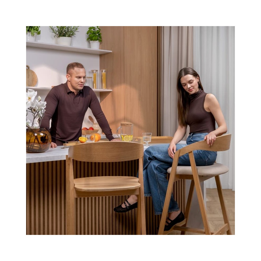 Hoker dębowy - drewniany - MH-8 | Krzesło barowe