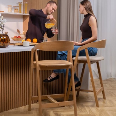 Hoker dębowy - drewniany - MH-8 | Krzesło barowe