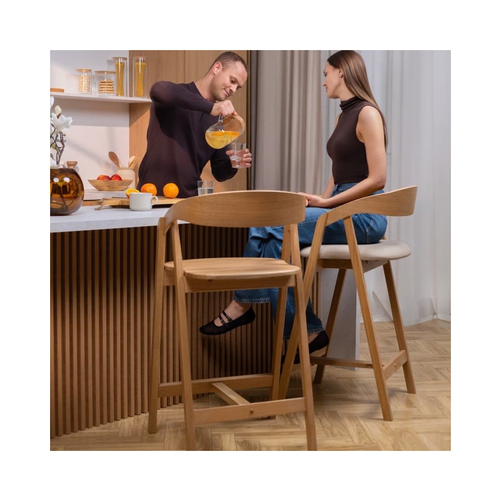 Hoker dębowy - drewniany - MH-8 | Krzesło barowe