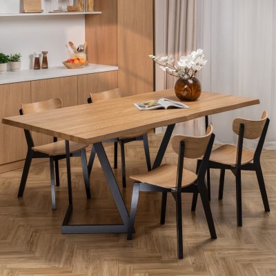 Stół dębowy V z nieregularnymi krawędziami | lity dąb 4 cm | rozkładany