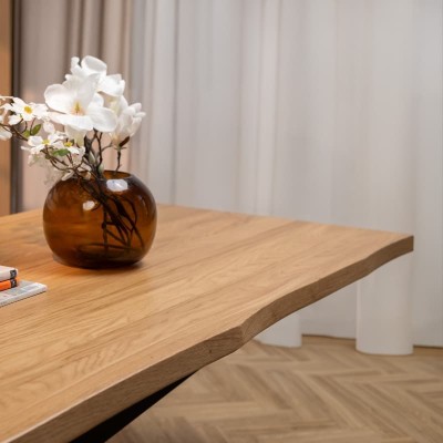 Stół dębowy U z nieregularnymi krawędziami | lity dąb 4 cm | rozkładany