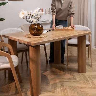 Stół dębowy MIKA w stylu japandi | lity dąb 4 cm |