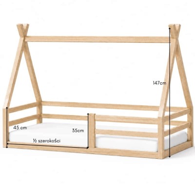 Łóżko dziecięce ANNA 160x80 tipi z naturalnego drewna.