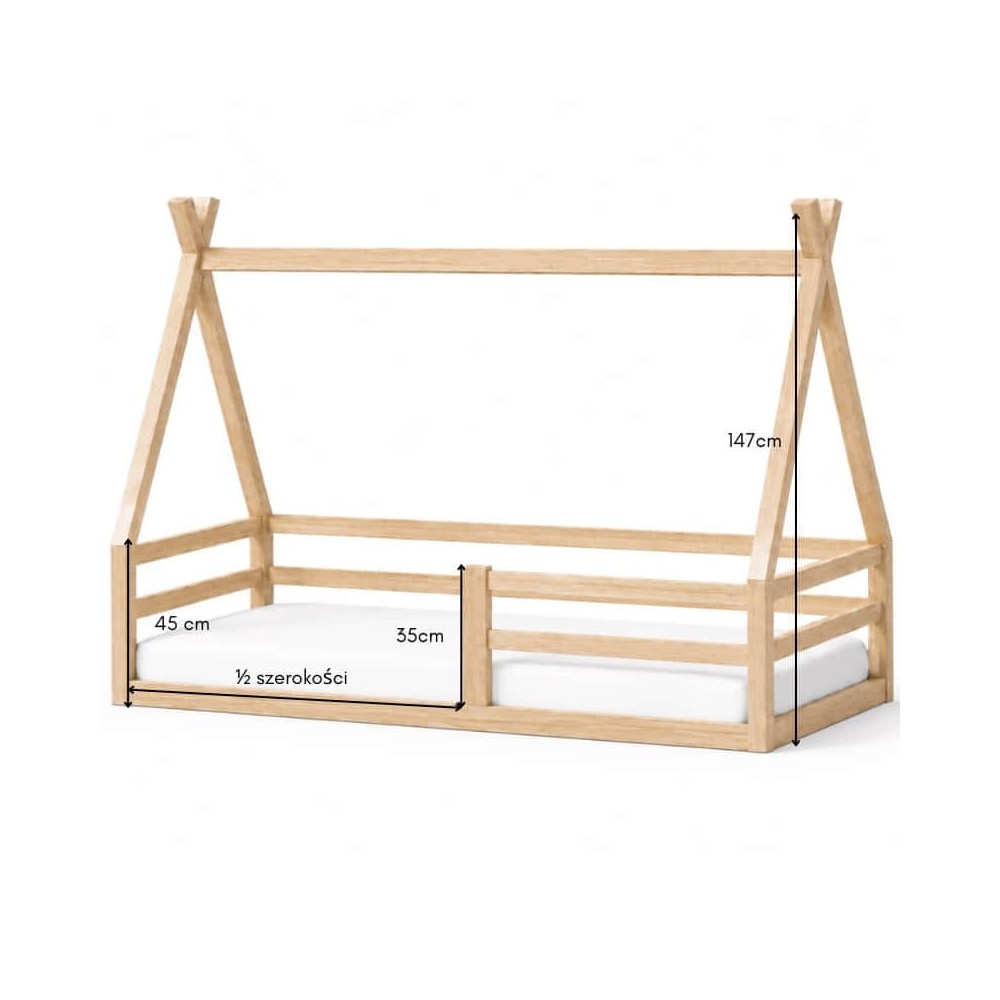 Łóżko dziecięce ANNA 180x90 tipi z naturalnego drewna.