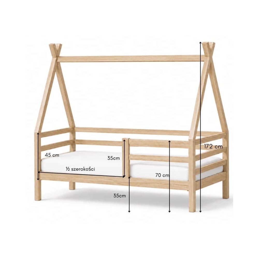 Łóżko dziecięce ANNA 180x80 tipi z naturalnego drewna.