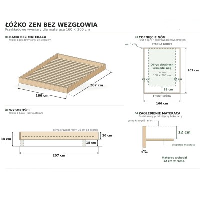 Łóżko dębowe ZEN Lite lewitujące dziki dąb