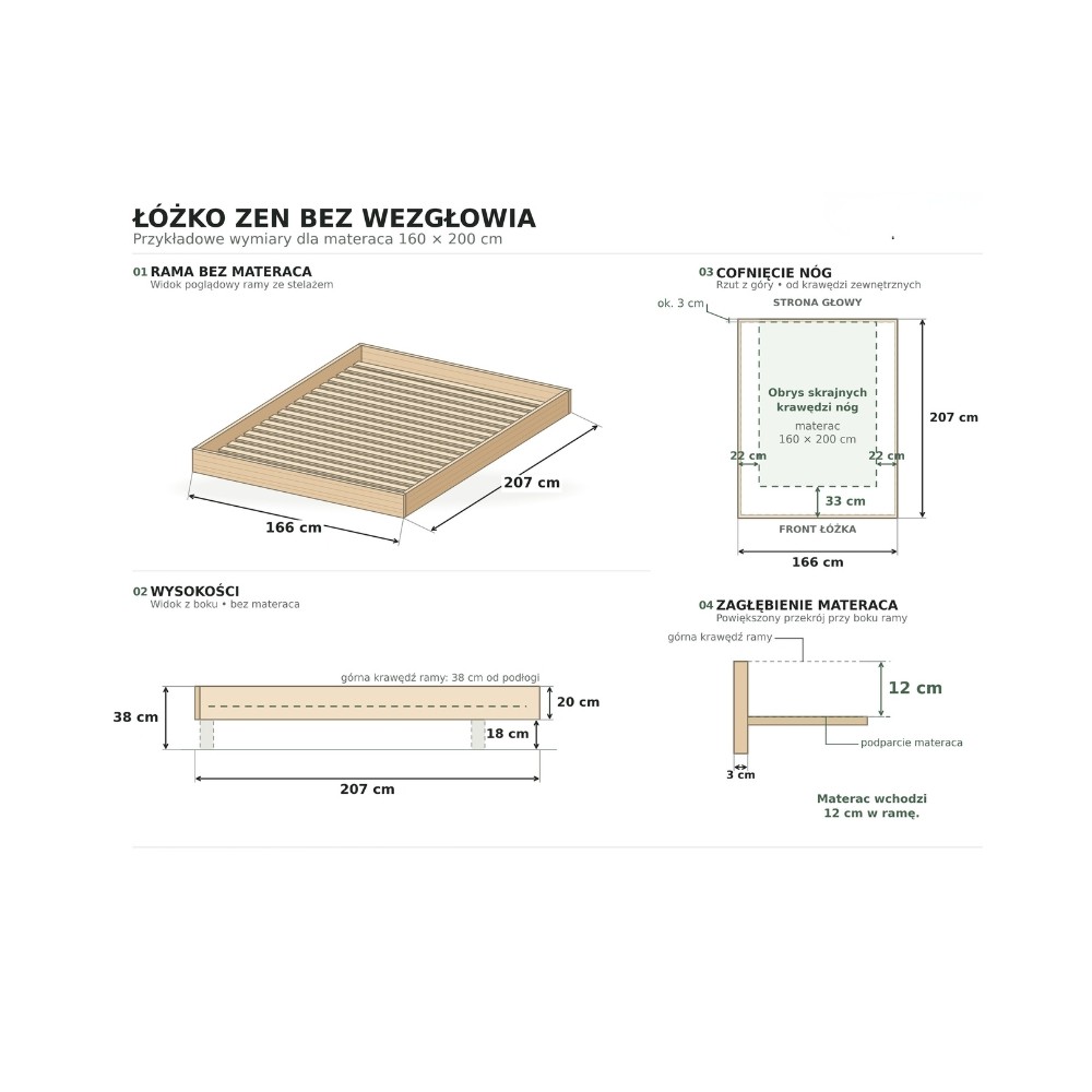 Łóżko dębowe ZEN Lite lewitujące dziki dąb