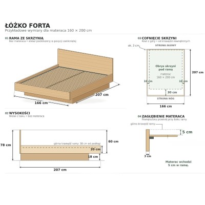 Łóżko dębowe Forta z pojemnikiem dziki dąb