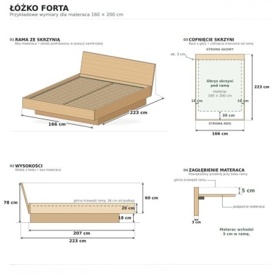 Łóżko Bukowe z Wezgłowiem Pochyłym Forte | Polskie | Drewniane do Sypialni