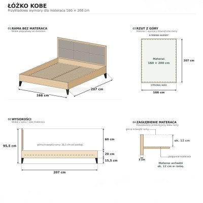 Tapicerowane łóżko - KOBE - DARMOWA DOSTAWA